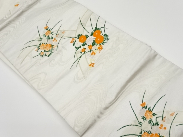 JAPANESE KIMONO / VINTAGE NAGOYA OBI / WOVEN AUTUMN FLOWER & STREAM